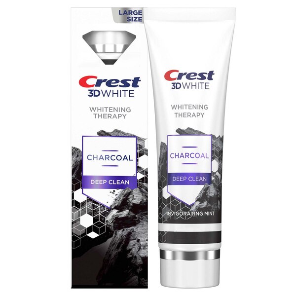 Crest 3D White Whitening Therapy Charcoal Deep Clean Toothpaste, Large Size, Invigorating Mint, 4.6 OZ