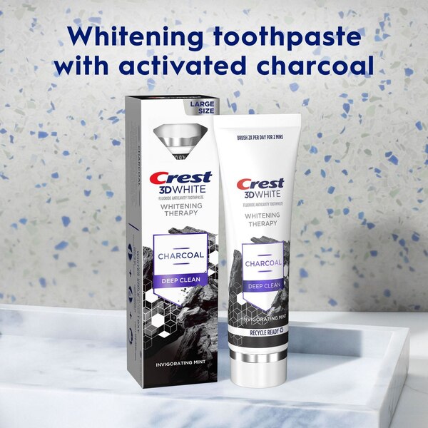 Crest 3D White Whitening Therapy Charcoal Deep Clean Toothpaste, Large Size, Invigorating Mint, 4.6 OZ