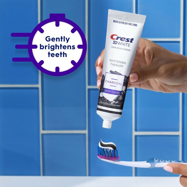 Crest 3D White Whitening Therapy Charcoal Deep Clean Toothpaste, Large Size, Invigorating Mint, 4.6 OZ