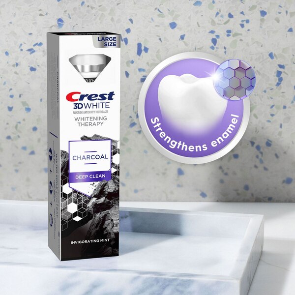 Crest 3D White Whitening Therapy Charcoal Deep Clean Toothpaste, Large Size, Invigorating Mint, 4.6 OZ