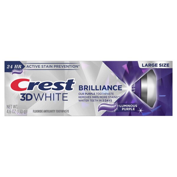 Crest 3D White Brilliance Fluoride Anticavity Toothpaste - Large Size, Luminous Purple, 4.6 OZ