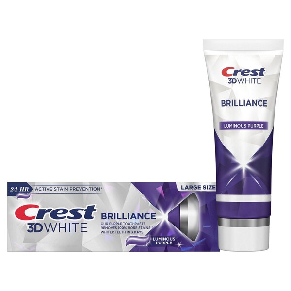 Crest 3D White Brilliance Fluoride Anticavity Toothpaste - Large Size, Luminous Purple, 4.6 OZ