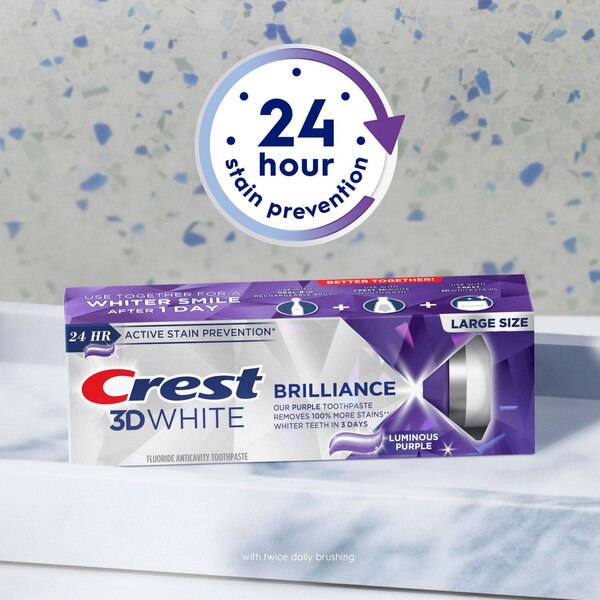 Crest 3D White Brilliance Fluoride Anticavity Toothpaste - Large Size, Luminous Purple, 4.6 OZ