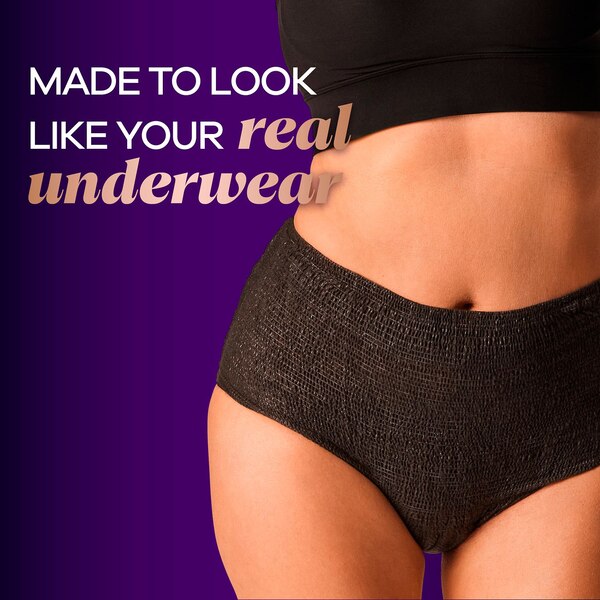Always Discreet Boutique Incontinence Underwear, Black, XL, 9 CT