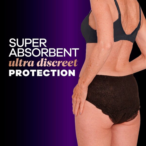 Always Discreet Boutique Incontinence Underwear, Black, XL, 9 CT