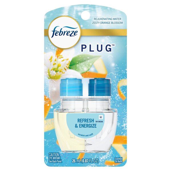 Febreze PLUG Refresh & Energize Air Freshener, Rejuvenating Water & Zesty Orange Blossom, 1 ct
