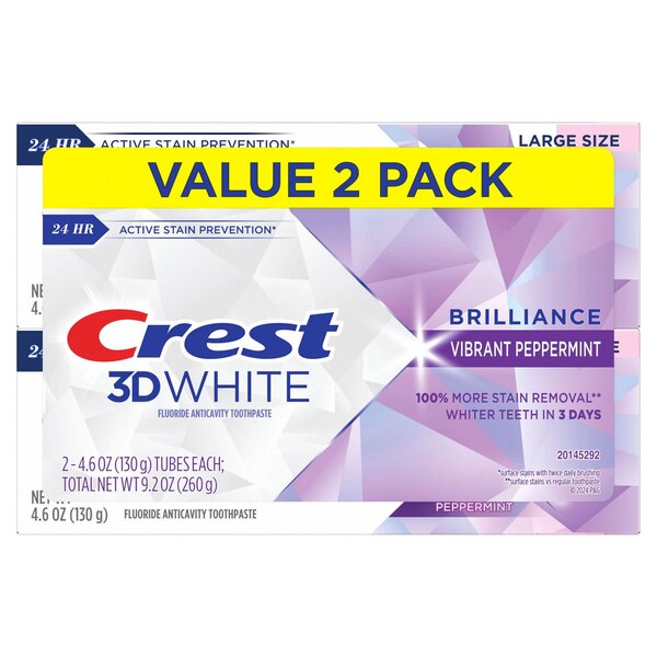 Crest 3D White Brilliance Toothpaste, Vibrant Peppermint, 4.6 OZ, 2 Pack
