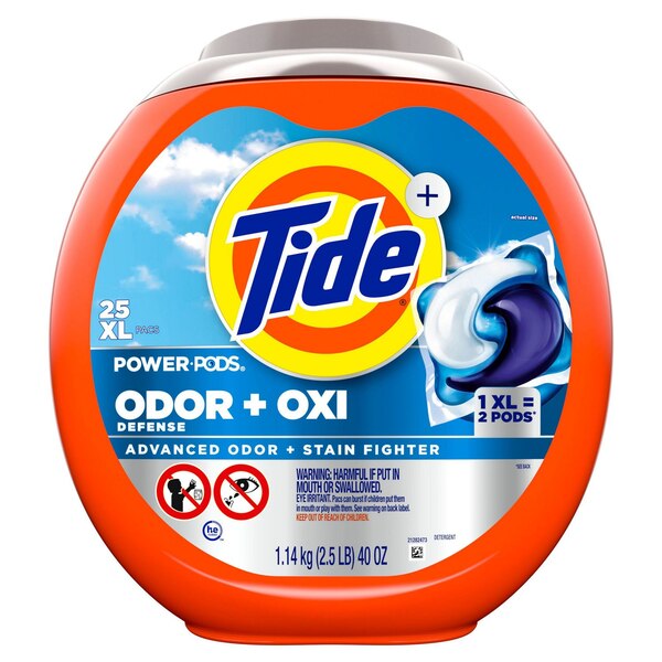Tide+ Power PODS Odor Defense + OXI Laundry Detergent XL Pacs, 25 ct