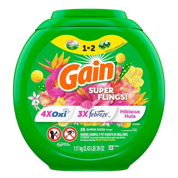 Gain Super Flings Laundry Detergent, Happy Hibiscus Hula, 25 ct