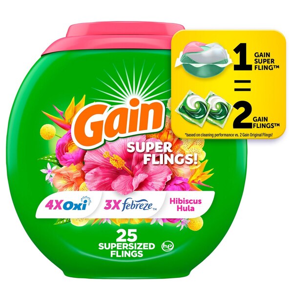 Gain Super Flings Laundry Detergent, Happy Hibiscus Hula, 25 ct