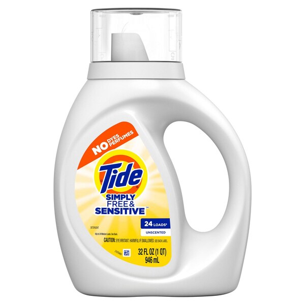 Tide Simply Free & Sensitive Liquid Laundry Detergent, Unscented, 32 oz