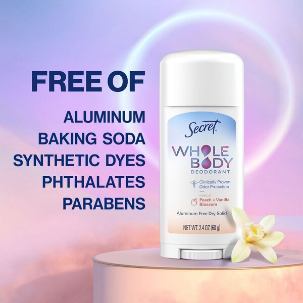 Secret Whole Body Deodorant Stick, Peach & Vanilla, 2.4 OZ