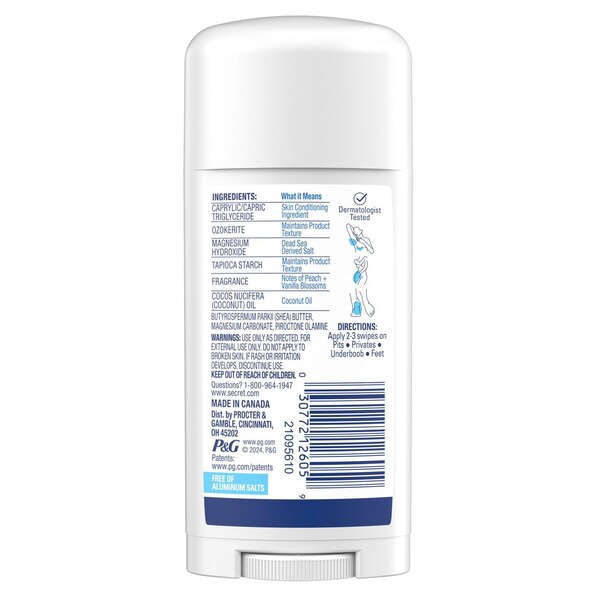 Secret Whole Body Deodorant Stick, Peach & Vanilla, 2.4 OZ
