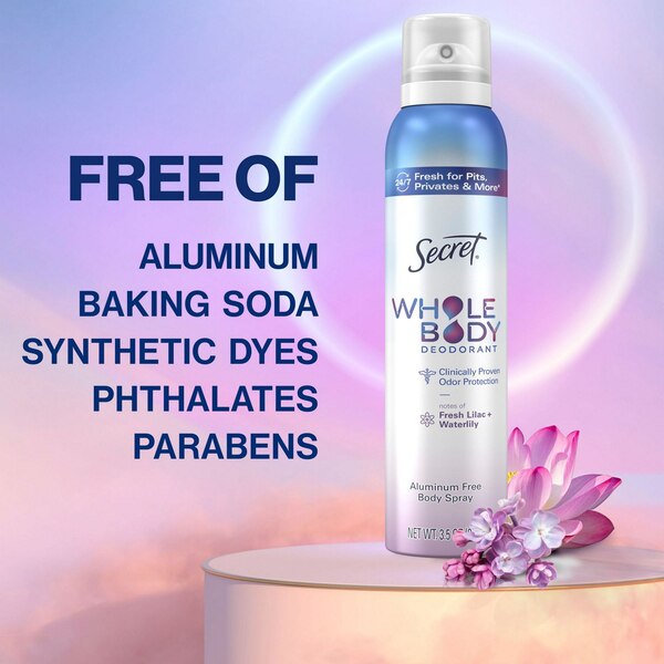Secret Whole Body Deodorant Spray, Lilac & Waterlily, 3.5 OZ