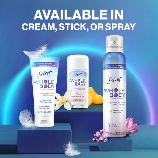 Secret Whole Body Deodorant Spray, Lilac & Waterlily, 3.5 OZ