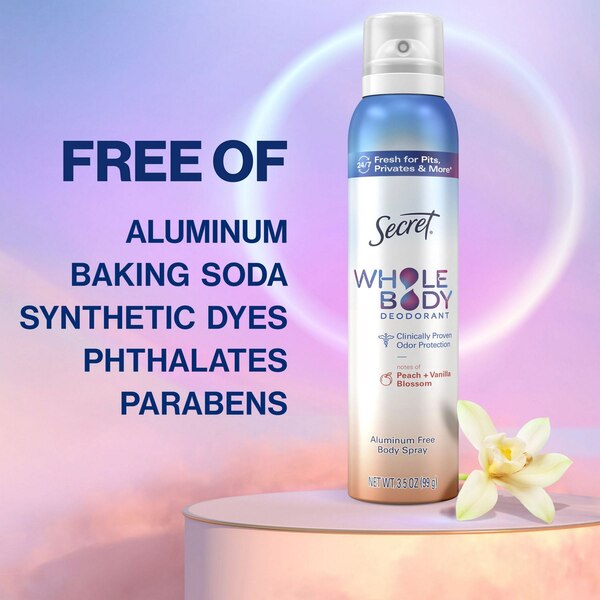 Secret Whole Body Deodorant Spray, Peach & Vanilla, 3.5 OZ
