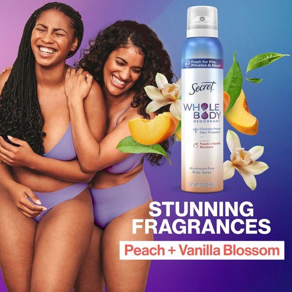 Secret Whole Body Deodorant Spray, Peach & Vanilla, 3.5 OZ