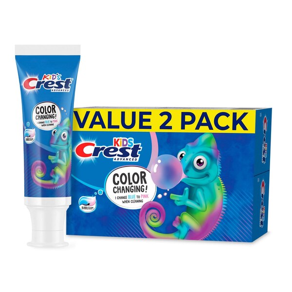Crest Kids Advanced Fluoride Anticavity Color Changing Toothpaste, Ages 3+, Bubblegum, 4.2 OZ, 2 CT