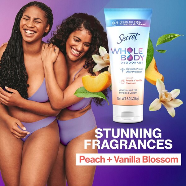 Secret Whole Body Cream, Peach & Vanilla Blossom, 3 OZ