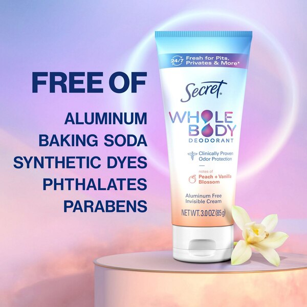Secret Whole Body Cream, Peach & Vanilla Blossom, 3 OZ