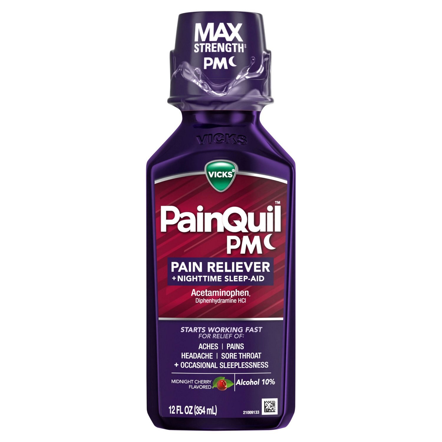 Vicks PainQuil PM Pain Relieving Liquid and Sleep Aid, Midnight Cherry, 12 OZ