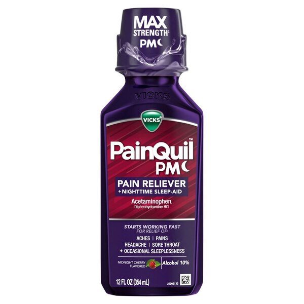 Vicks PainQuil PM Pain Relieving Liquid and Sleep Aid, Midnight Cherry, 12 OZ
