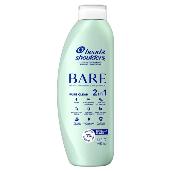 Head & Shoulders Bare Anti-Dandruff 2-in-1 Shampoo & Conditioner, Pure Clean, 13.5 OZ