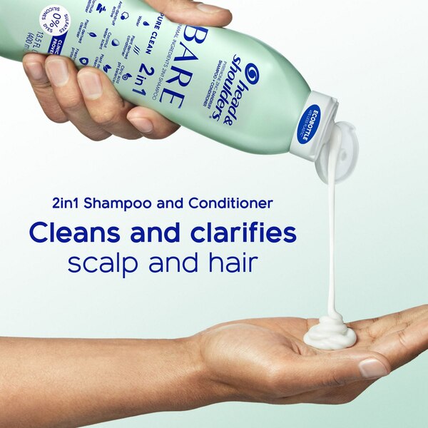 Head & Shoulders Bare Anti-Dandruff 2-in-1 Shampoo & Conditioner, Pure Clean, 13.5 OZ