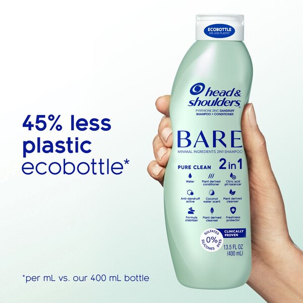 Head & Shoulders Bare Anti-Dandruff 2-in-1 Shampoo & Conditioner, Pure Clean, 13.5 OZ