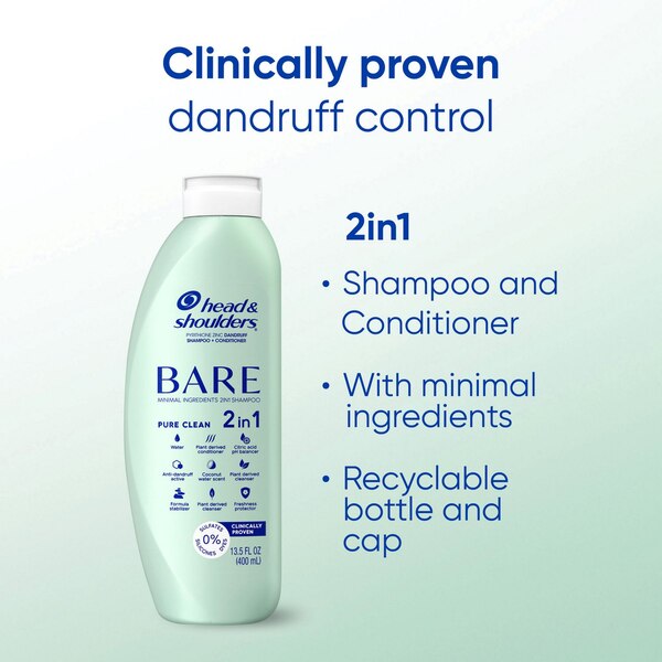 Head & Shoulders Bare Anti-Dandruff 2-in-1 Shampoo & Conditioner, Pure Clean, 13.5 OZ