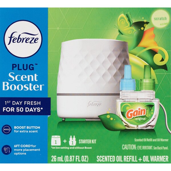 Febreze PLUG Scent Booster Starter Kit, Oil Diffuser + 1 Gain Oil Refill