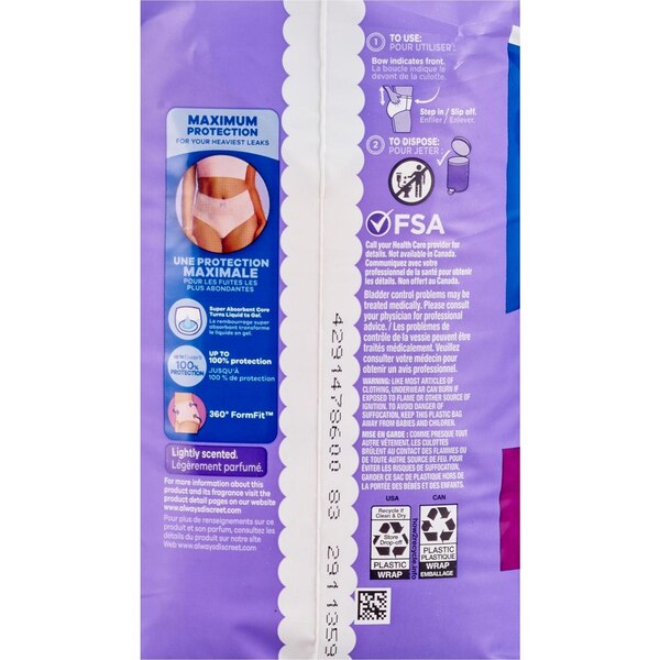 Always Discreet Incontinence Underwear, L, 11 CT