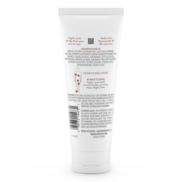 Native Whole Body Deodorant Cream, Coconut & Vanilla, 3 OZ