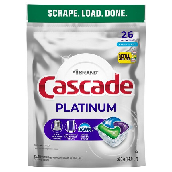 Cascade Platinum ActionPacs Dishwasher Detergent, 26 ct
