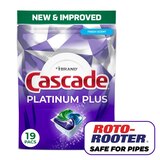 Cascade Platinum Plus Dishwasher Detergent Pacs, Fresh Scent, 19 ct, thumbnail image