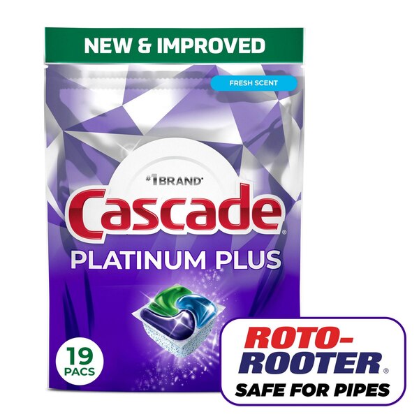 Cascade Platinum Plus Dishwasher Detergent Pacs, Fresh Scent, 19 ct