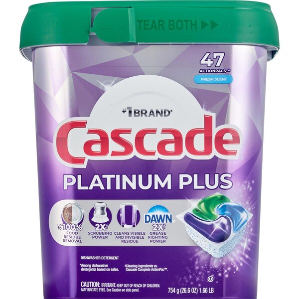 Cascade Fresh Platinum Plus ActionPacs Dishwasher Detergent, Fresh Scent, 47 ct