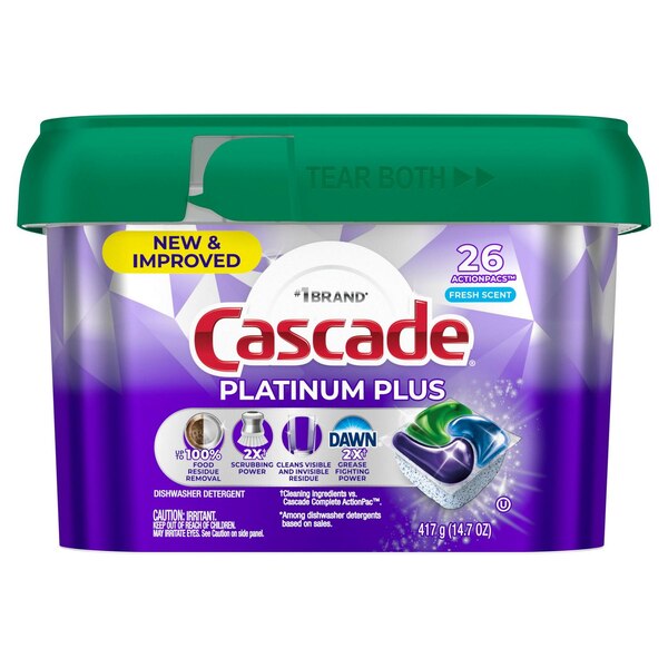 Cascade Platinum Plus Dishwasher Detergent Pacs, Fresh Scent, 26 ct