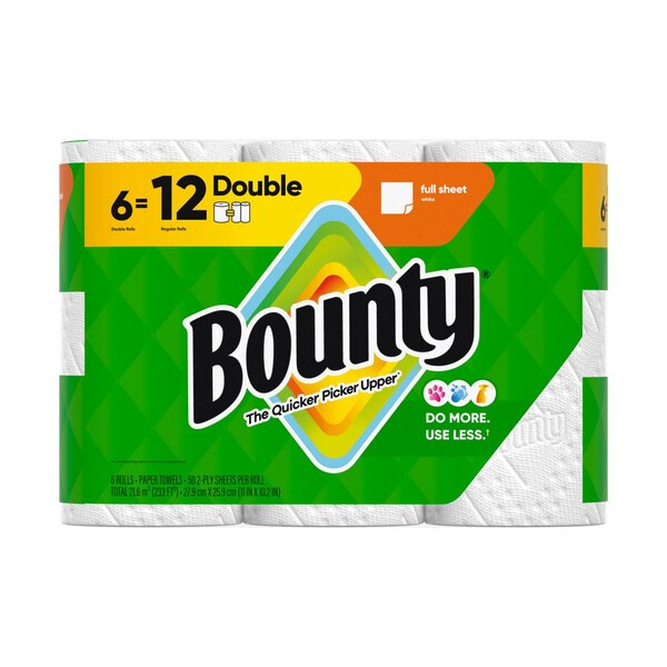 Bounty Full Sheet Paper Towels, 6 Double Rolls