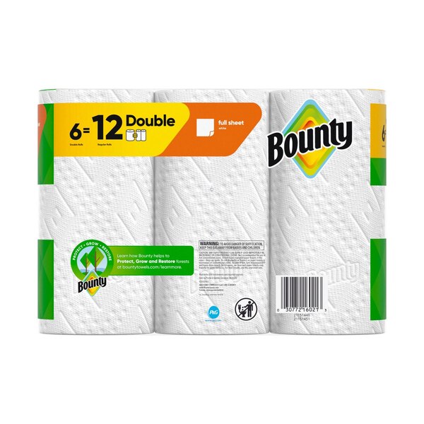 Bounty Full Sheet Paper Towels, 6 Double Rolls