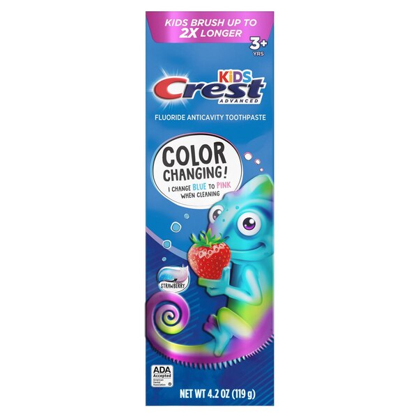 Crest Kids Advanced Fluoride Anticavity Color Changing Toothpaste, Ages 3+, Strawberry, 4.2 OZ
