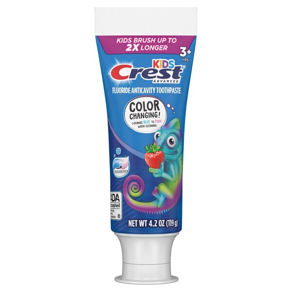 Crest Kids Advanced Fluoride Anticavity Color Changing Toothpaste, Ages 3+, Strawberry, 4.2 OZ