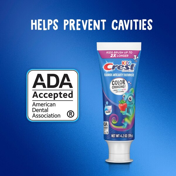Crest Kids Advanced Fluoride Anticavity Color Changing Toothpaste, Ages 3+, Strawberry, 4.2 OZ