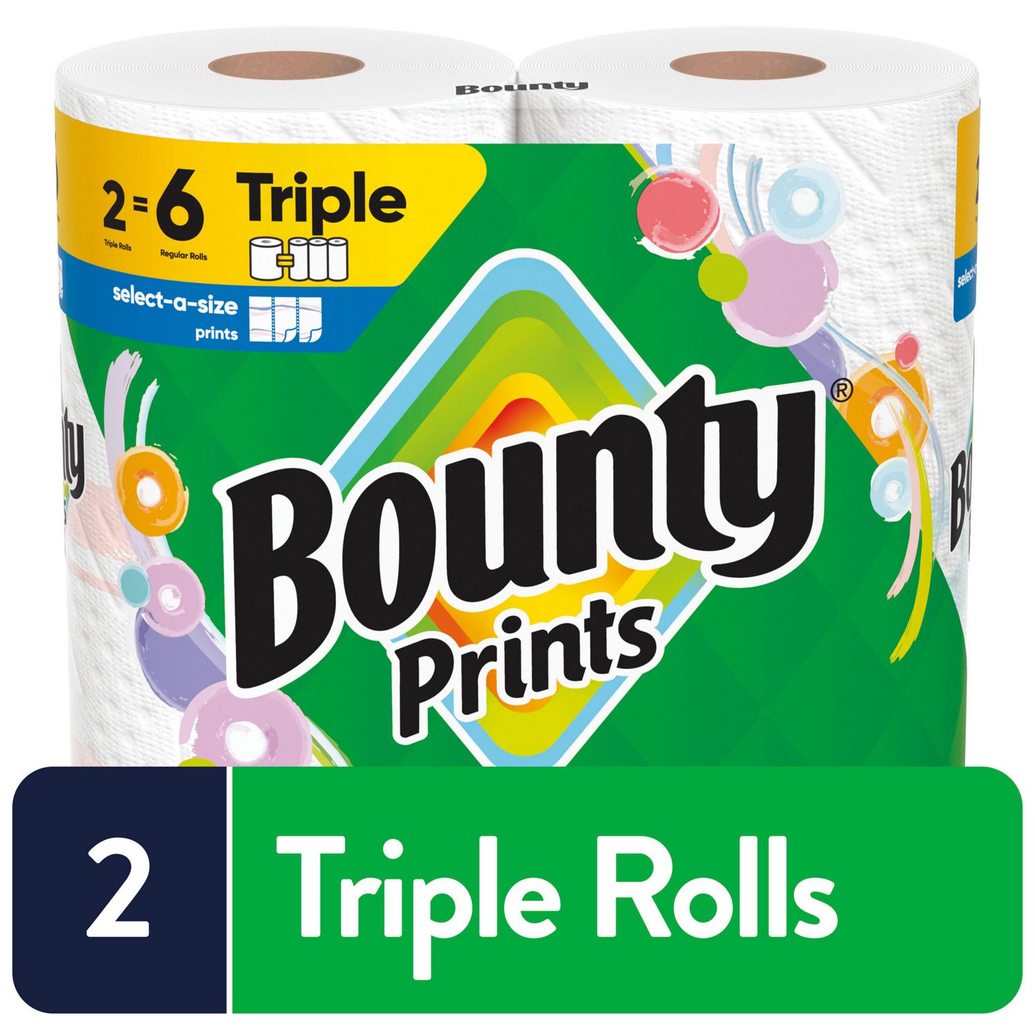 Bounty Prints Select-A-Size Paper Towels, 2 Triple Rolls