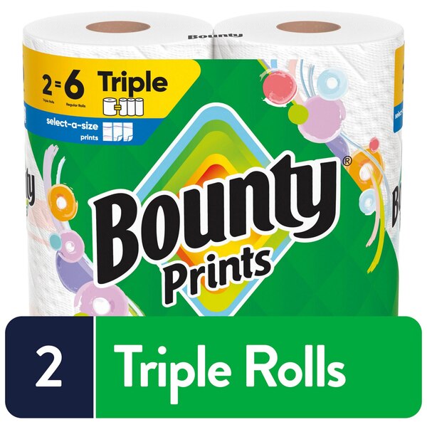 Bounty Prints Select-A-Size Paper Towels, 2 Triple Rolls