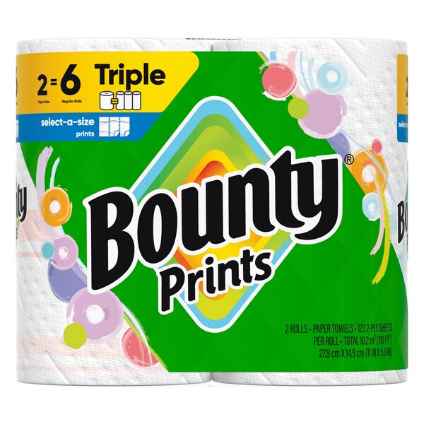 Bounty Prints Select-A-Size Paper Towels, 2 Triple Rolls