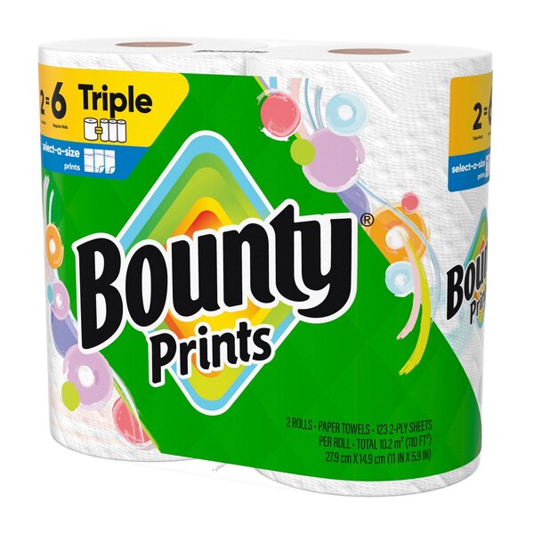 Bounty Prints Select-A-Size Paper Towels, 2 Triple Rolls