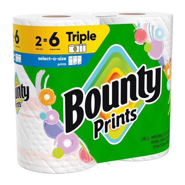 Bounty Prints Select-A-Size Paper Towels, 2 Triple Rolls