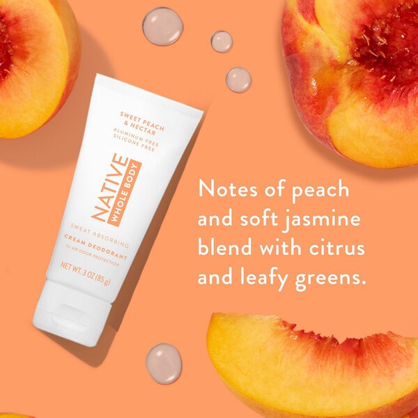 Native Whole Body Cream Deodorant, Sweet Peach & Nectar, 3 OZ