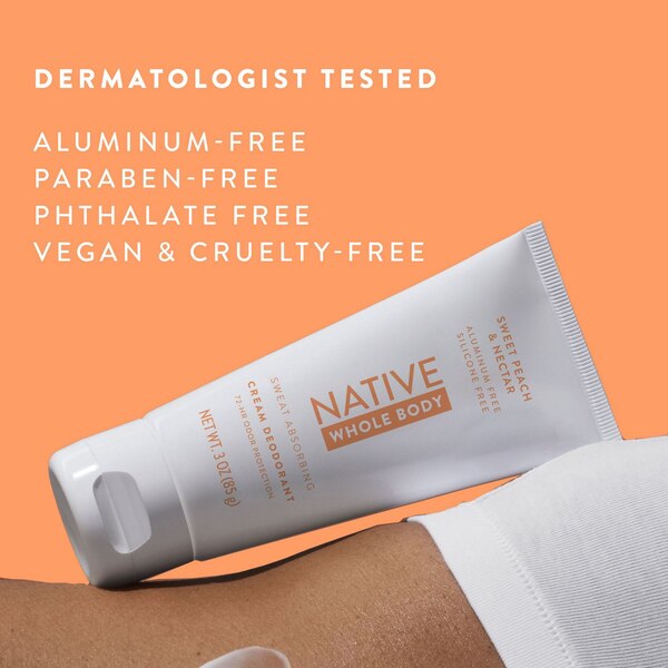 Native Whole Body Cream Deodorant, Sweet Peach & Nectar, 3 OZ